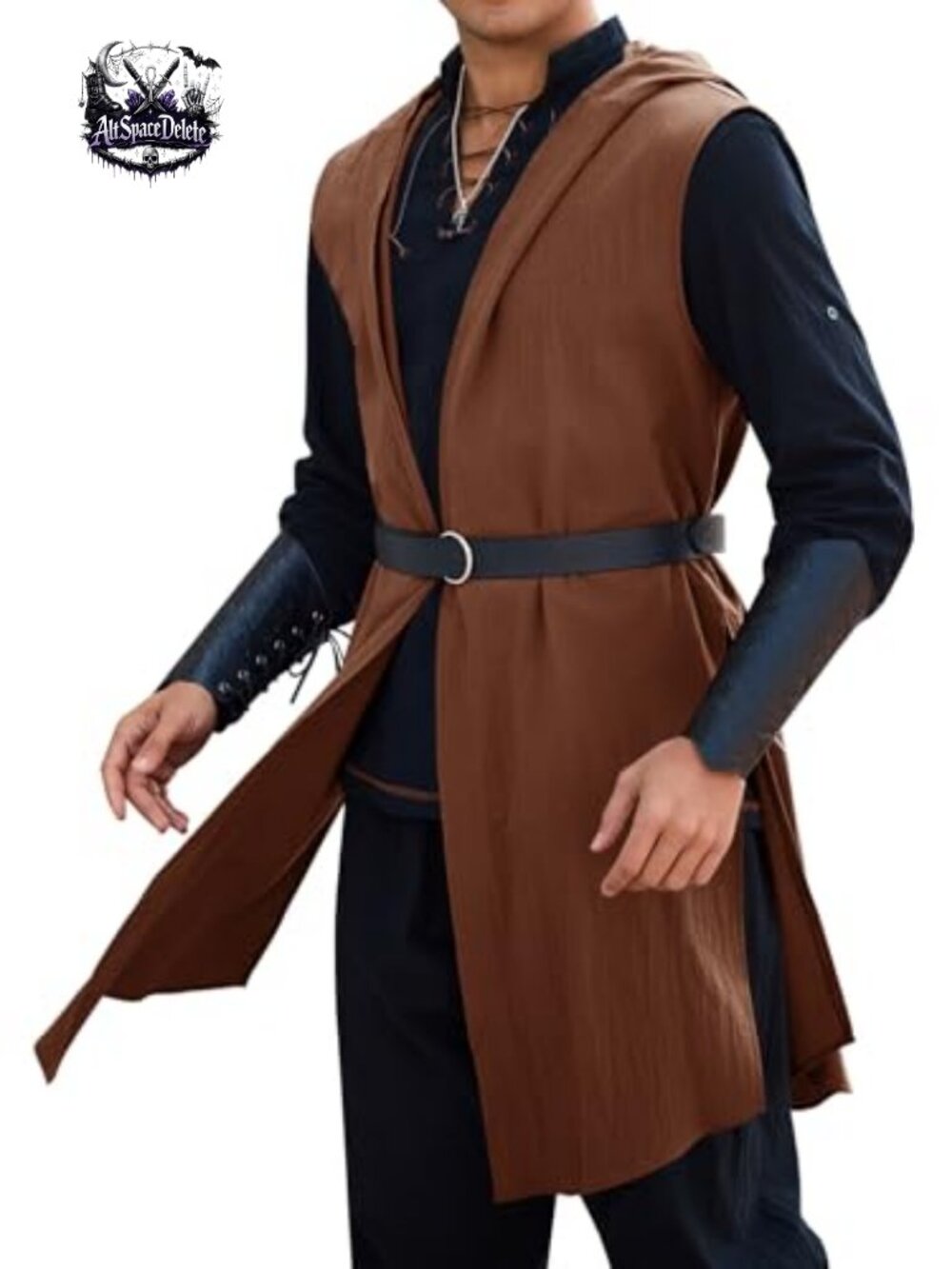 Men's Medieval Hooded Sleeveless Surcoat Renaissance Costume Tunic